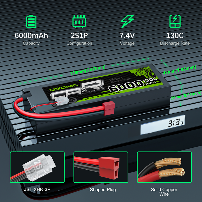 [2pcs] OVONIC 7.4V 130C 2S 6000mAh Hardcase Lipo Battery with Deans plug For RC car buggy boat
