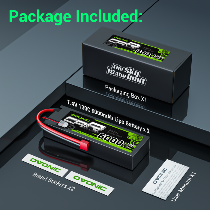 [2pcs] OVONIC 7.4V 130C 2S 6000mAh Hardcase Lipo Battery with Deans plug For RC car buggy boat