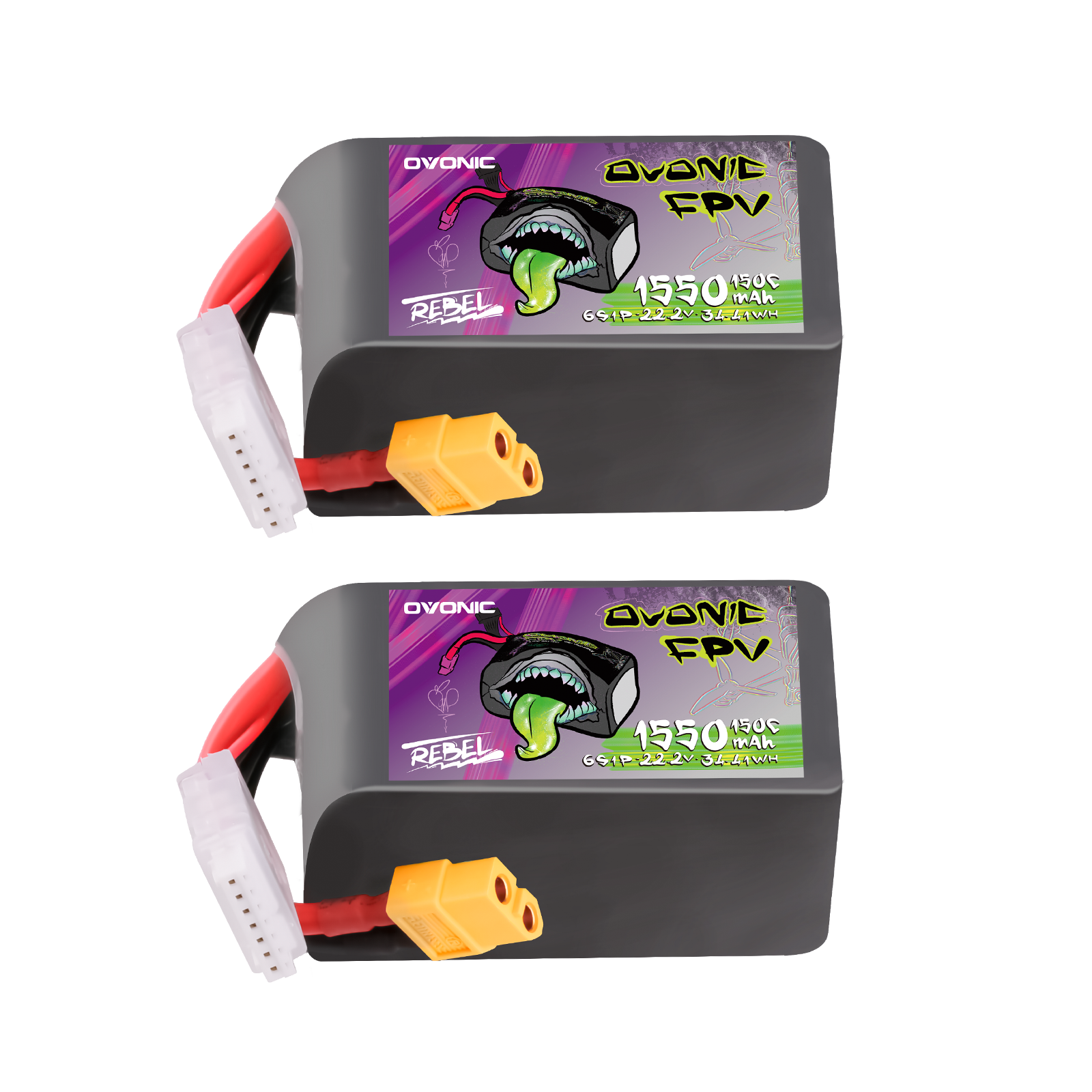 2x Ovonic Rebel 2.0 6S Lipo Battery 1550mAh 6S1P 150C 22.2V FPV LiPo B