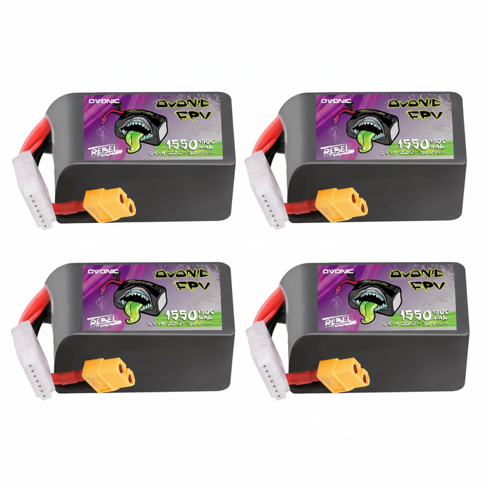 2x Ovonic Rebel 2.0 6S Lipo Battery 1550mAh 6S1P 150C 22.2V FPV LiPo Battery with XT60 Plug for FPV Racing Freestyle 5-6 inch quad Long Range Drone