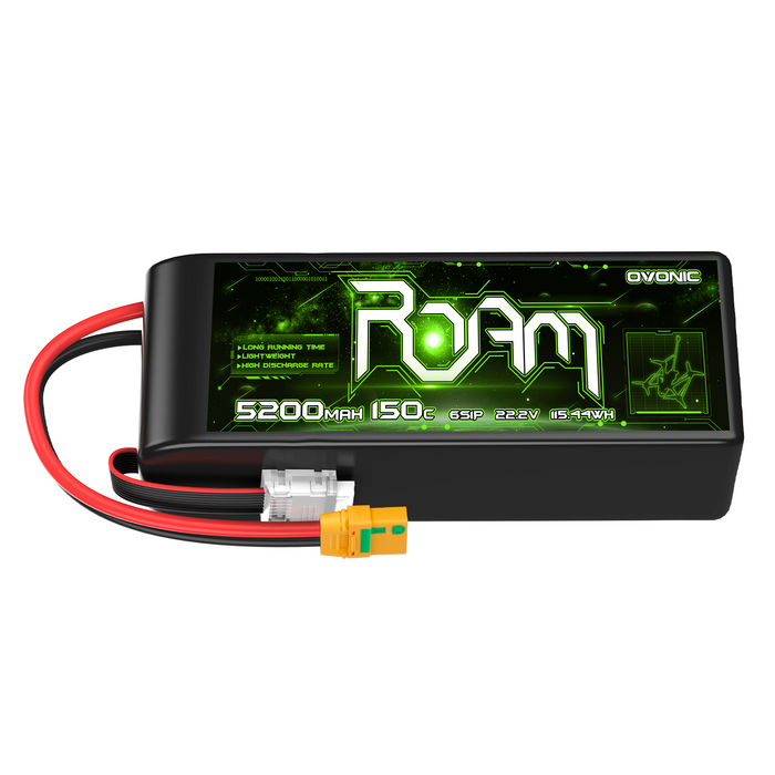 Ovonic Roam Series 6S Lipo Battery 5200mAh 6S1P 150C 22.2V Long Range Lipo Battery with XT90-S Anti Spark Plug for 7-10 inch Long Range Drone 6S HD Cinelifter Multirotor X-Class