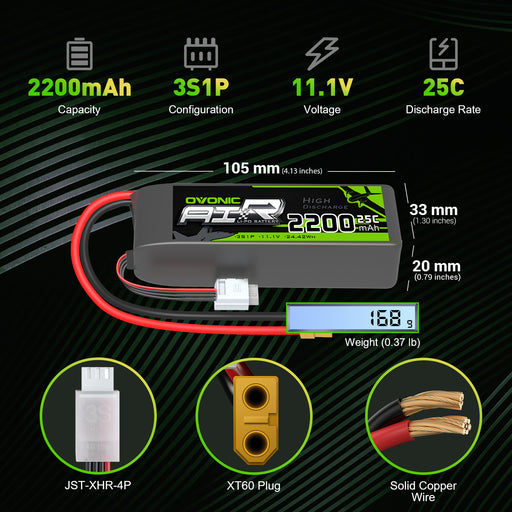 Ovonic 11.1 V 25C 2200mAh 3S1P 11.1V XT60 Plug Lipo Battery with D15 Dual 1.2A 1-3S LiPo Charger