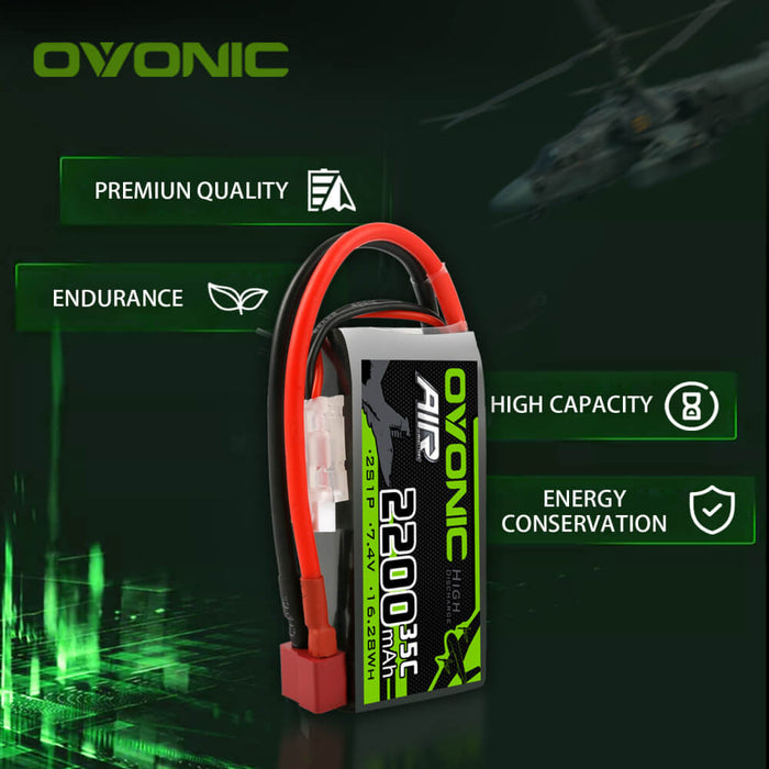 Ovonic 2S 2200mAh 35C 7.4V Short LiPo Battery for Aircraft Drone - T Plug