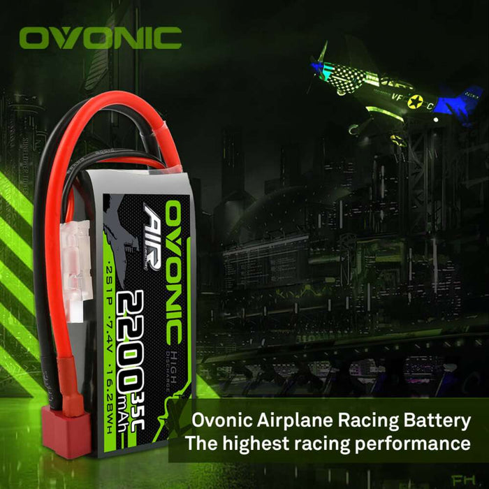 Ovonic 2S 2200mAh 35C 7.4V Short LiPo Battery for Aircraft Drone - T Plug
