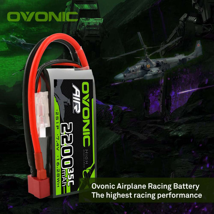 Ovonic 2S 2200mAh 35C 7.4V Short LiPo Battery for Aircraft Drone - T Plug