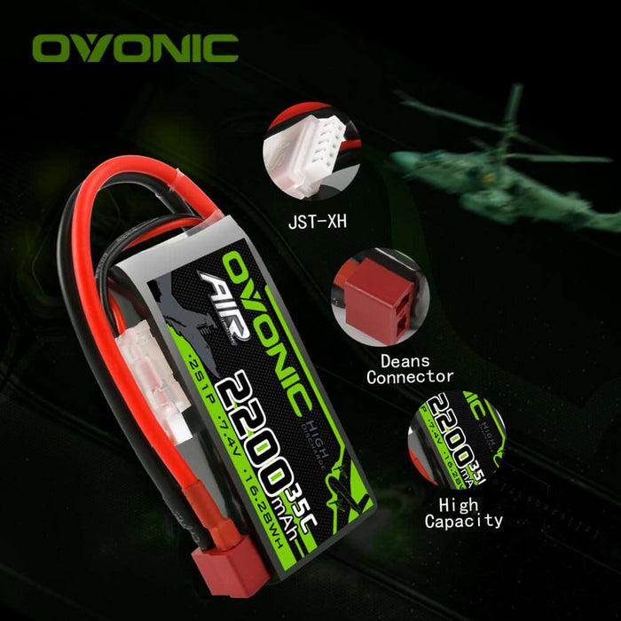 Ovonic 2S 2200mAh 35C 7.4V Short LiPo Battery for Aircraft Drone - T Plug