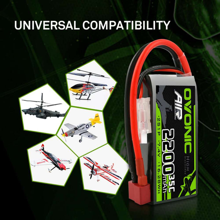 Ovonic 2S 2200mAh 35C 7.4V Short LiPo Battery for Aircraft Drone - T Plug