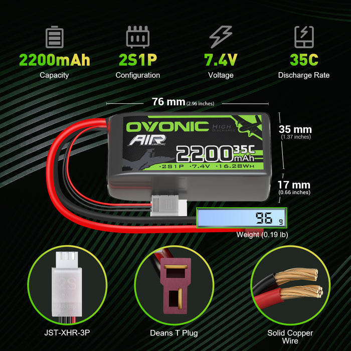 Ovonic 11.1 V 35C 2200mAh 3S1P 11.1V T Plug Lipo Battery with D15 Dual 1.2A 1-3S LiPo Charger - Ovonicshop