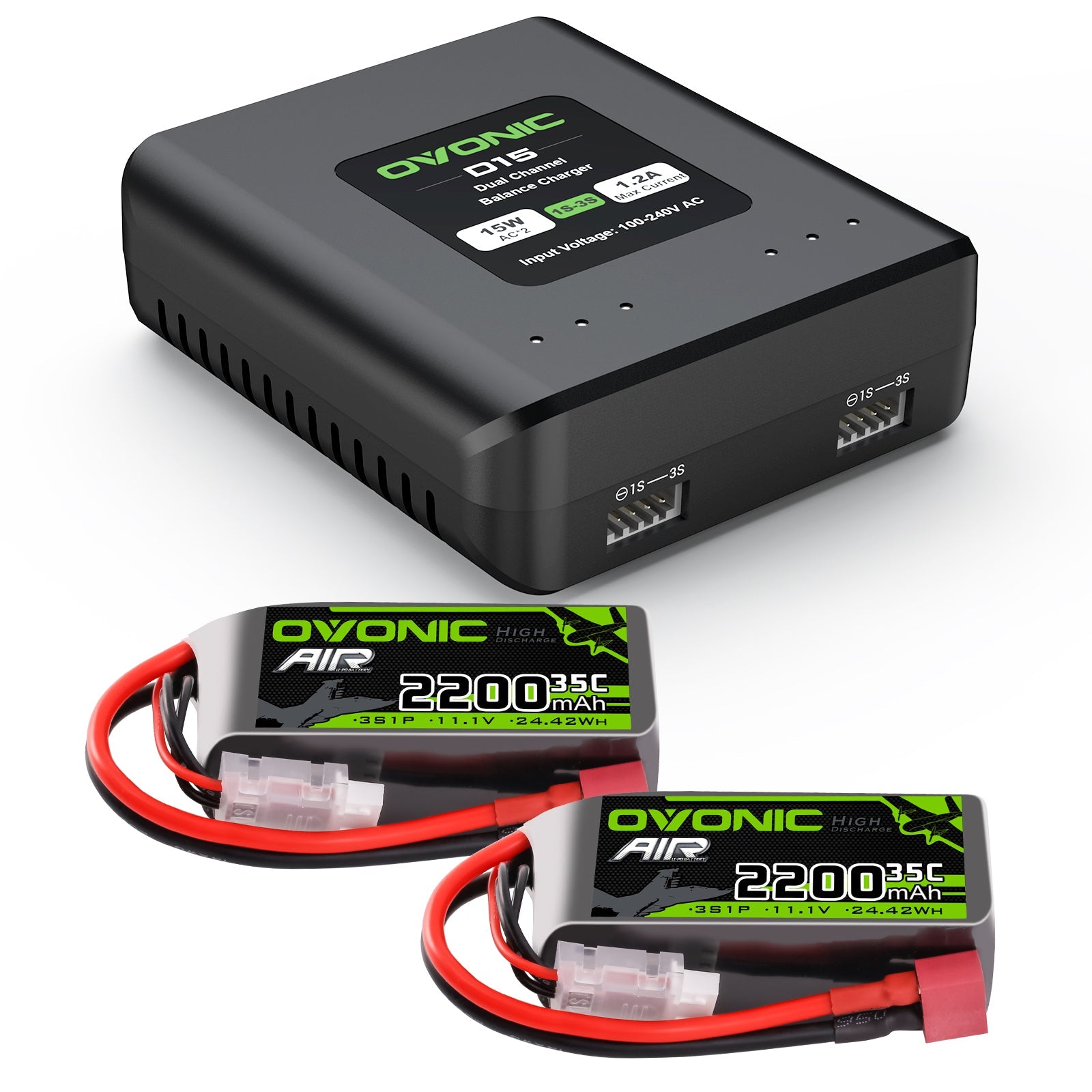 Ovonic 11.1 V 35C 2200mAh 3S1P 11.1V T Plug Lipo Battery with D15 Dual