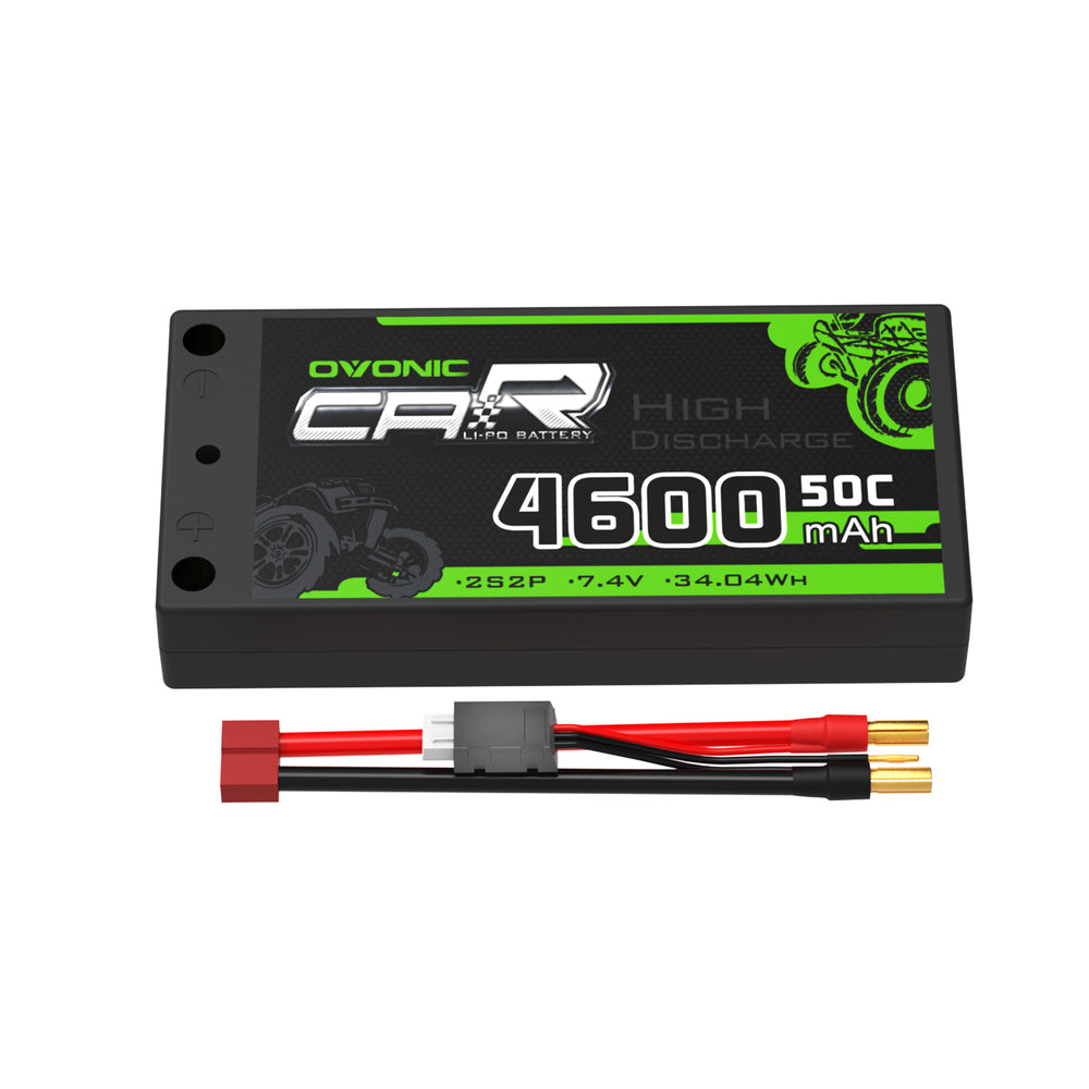 Ovonic 2S 4600mAh 7.4V 50C Hardcase Short LiPo Battery with 4mm Bullet to T/Deans for 1/10 RC Buggy - Ovonicshop