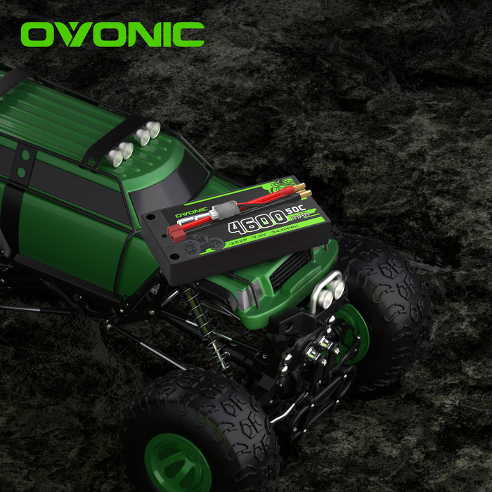 Ovonic 2S 4600mAh 7.4V 50C Hardcase Short LiPo Battery with 4mm Bullet to T/Deans for 1/10 RC Buggy - Ovonicshop