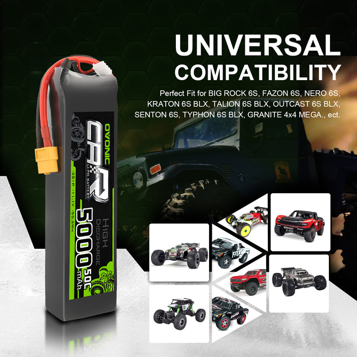 OVONIC 50C 11.1V 3S 5000mAh LiPo Battery with XT60 & Trx Plug for Slash/E-Revo/UDR/X-Maxx