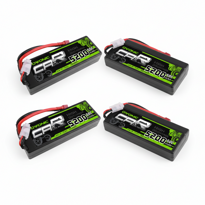 2x OVONIC 5200mAh 2S 7.4V 50C Hardcase Lipo Batteries Pack for 1:8 1:10 RC Car - T plug