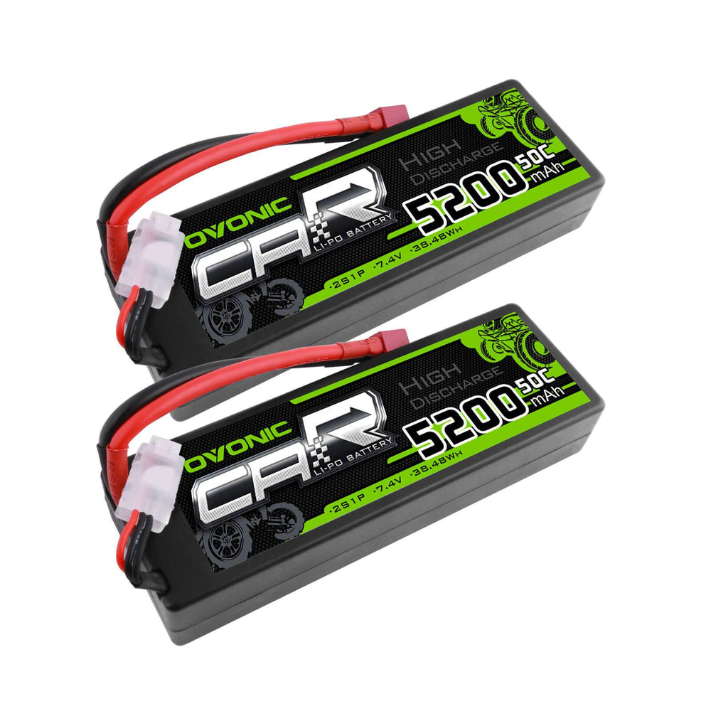 OVONIC 5200mAh 2S 7.4V 50C Hardcase Lipo Batteries Pack for 1:8 1:10 RC Car - T plug
