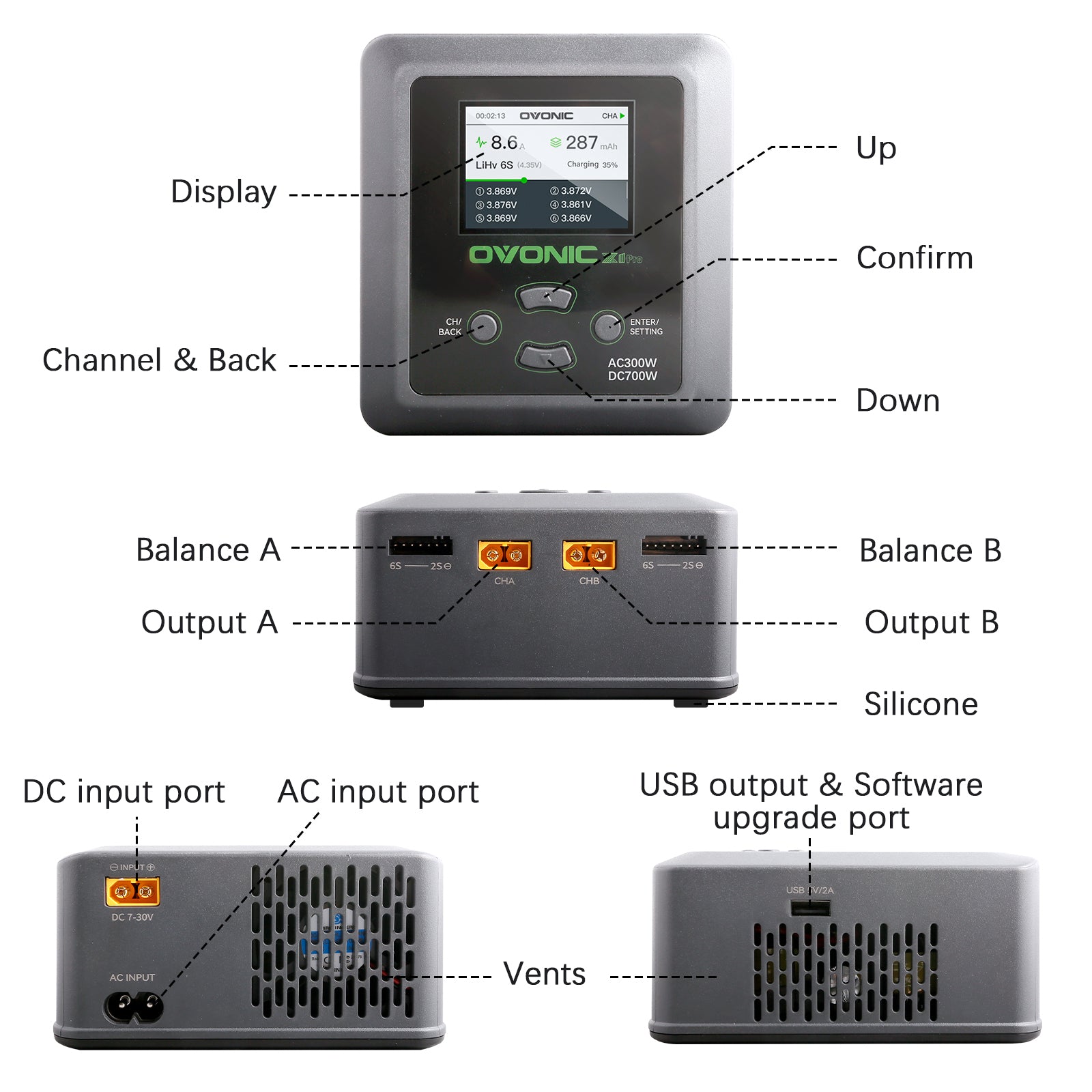 Ovonic X1 Pro Dual Channel LiPo Charger AC300W/DC700W 16A Lipo Battery