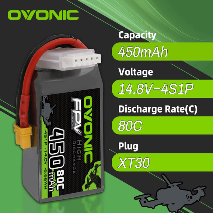 4pcs] Ovonic 450mah 4S 80C XT30 14.8V Lipo Battery Pack for