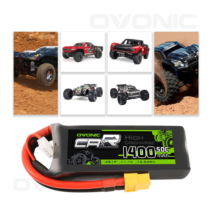 OVONIC 11.1V 1400mAh 3S 50C LiPo Battery with XT60 & Trx Plug for 1/16 Traxxas Cars - Ovonicshop