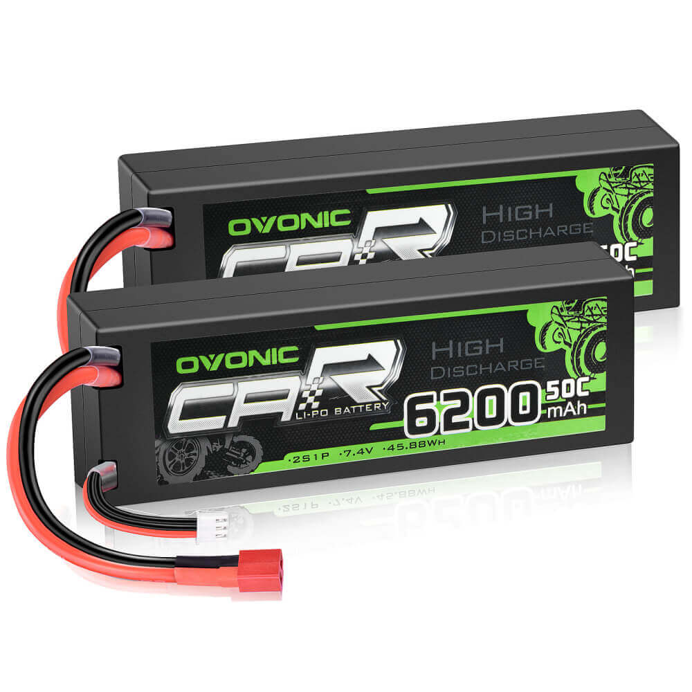 [2pcs] Ovonic 6200mAh 2S 50C 7.4V LiPo Battery Pack for 1:8 1:10 RC Car - T Plug - Ovonicshop