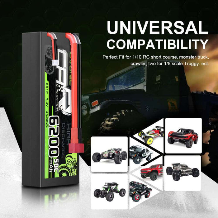 [2pcs] Ovonic 6200mAh 2S 50C 7.4V LiPo Battery Pack for 1:8 1:10 RC Car - T Plug