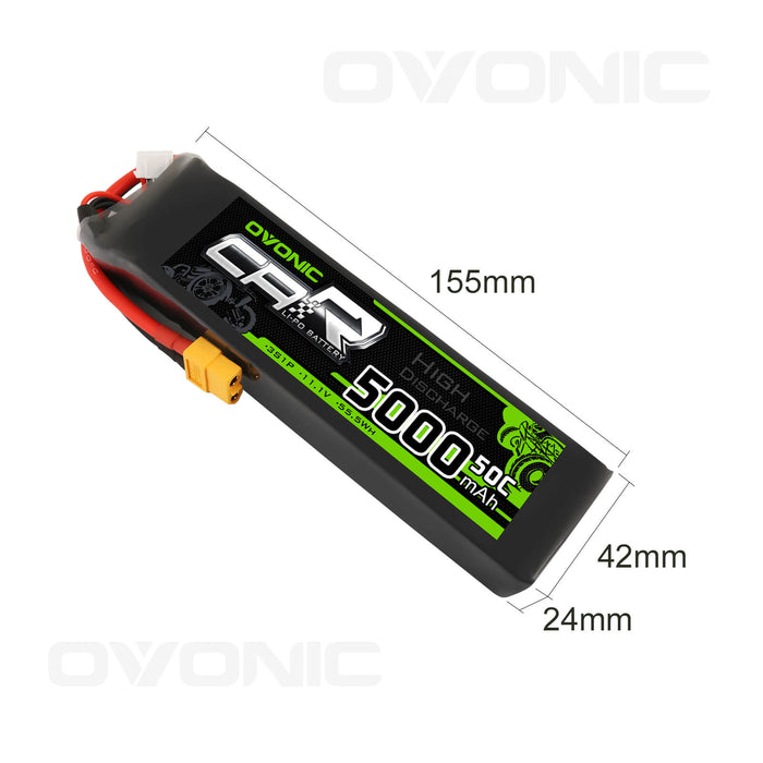 OVONIC 50C 11.1V 3S 5000mAh LiPo Battery with XT60 & Trx Plug for Slash/E-Revo/UDR/X-Maxx - Ovonicshop