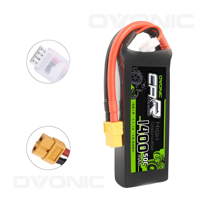 OVONIC 11.1V 1400mAh 3S 50C LiPo Battery with XT60 & Trx Plug for 1/16 Traxxas Cars - Ovonicshop