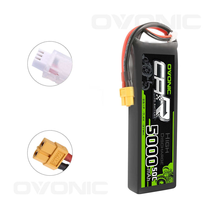 OVONIC 7.4V 5000mAh 2S 50C LiPo Battery with XT60 & Trx Plug for RC Car Trucks - Ovonicshop