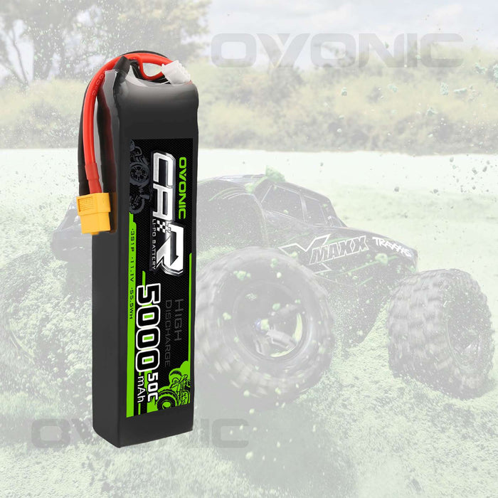 OVONIC 50C 11.1V 3S 5000mAh LiPo Battery with XT60 & Trx Plug for Slash/E-Revo/UDR/X-Maxx