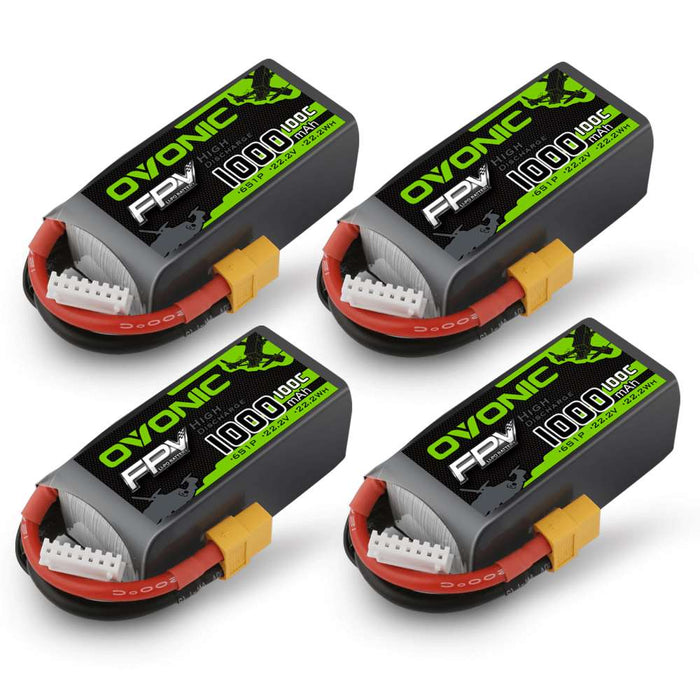4Packs Ovonic 22.2V 6S 100C 1000mAh LiPo Battery with XT60 Plug for FPV