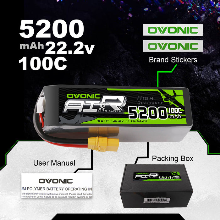 OVONIC 22.2V 5200mAh 6S 100C LiPo with XT90 & AS150 Plug for X-Class Cinelifter