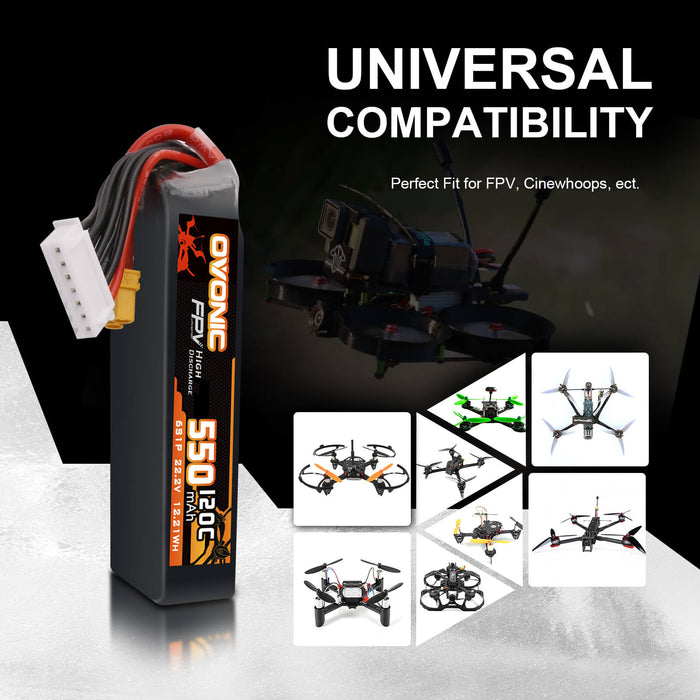 Ovonic 120C 22.2V 6S 550mAh XT30 LiPo Battery for Cinewhoops