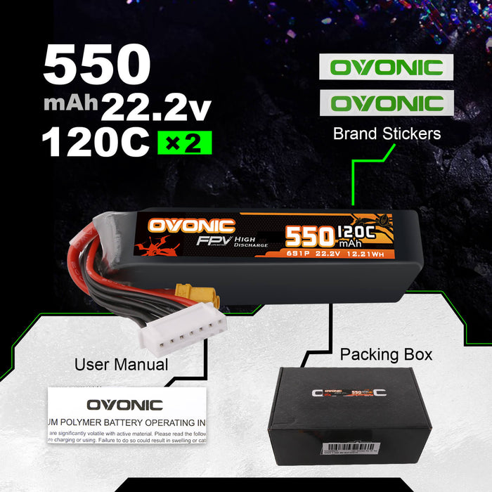 Ovonic 120C 22.2V 6S 550mAh XT30 LiPo Battery for Cinewhoops