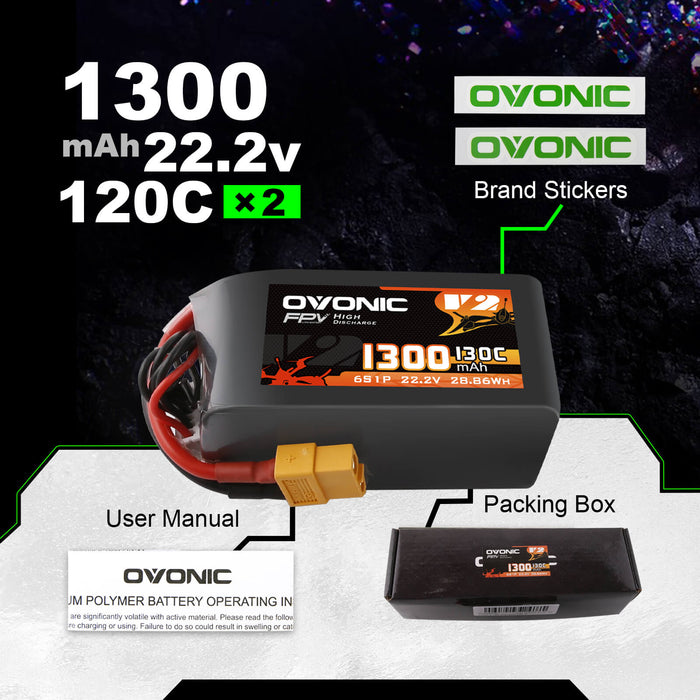 Ovonic 130C 22.2V 6S 1300mAh XT60 LiPo Battery for FPV Racing