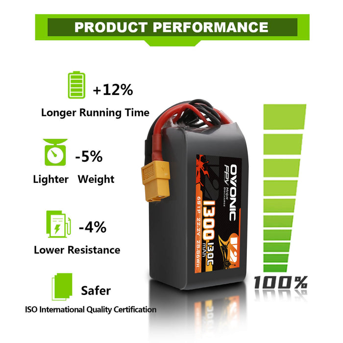 Ovonic 130C 22.2V 6S 1300mAh XT60 LiPo Battery for FPV Racing