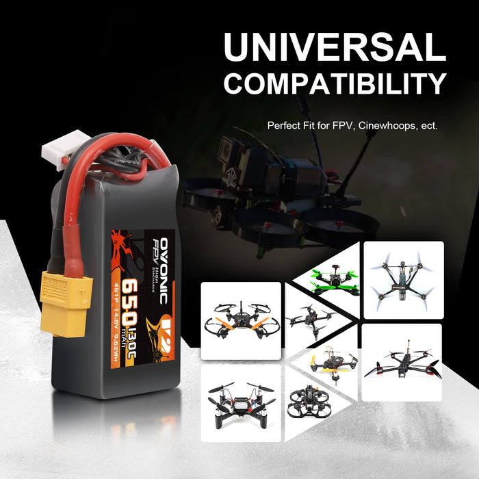 Ovonic 130C 14.8V 4S 650mAh LiPo Battery for FPV - XT60 Plug