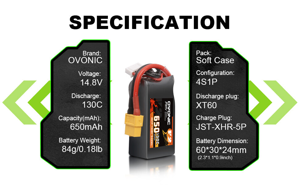 Ovonic 130C 14.8V 4S 650mAh LiPo Battery for FPV - XT60 Plug