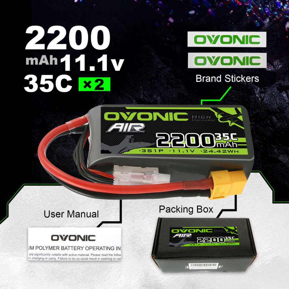 lipo 3s 35c 2200　x2 2x Ovonic 3S 11.1V 2200mAh 35C Short LiPo Battery Pack for Air Heli Dr