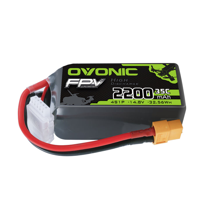 Ovonic 14.8V 4S 2200mAh 35C Short LiPo Battery Pack for Plane FPV Long Range Drone - XT60 Plug