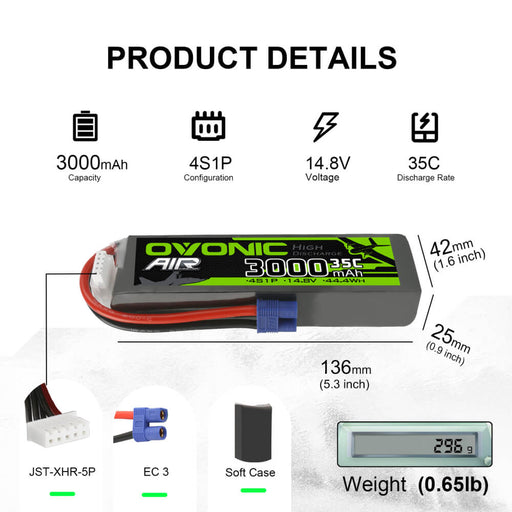 Ovonic 3000mah 4S 14.8V 35C Lipo Battery Pack with EC3 Plug for Airplane&Heli - Ovonicshop