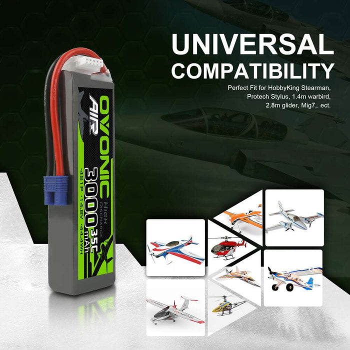 Ovonic 3000mah 4S 14.8V 35C Lipo Battery Pack with EC3 Plug for Airplane&Heli