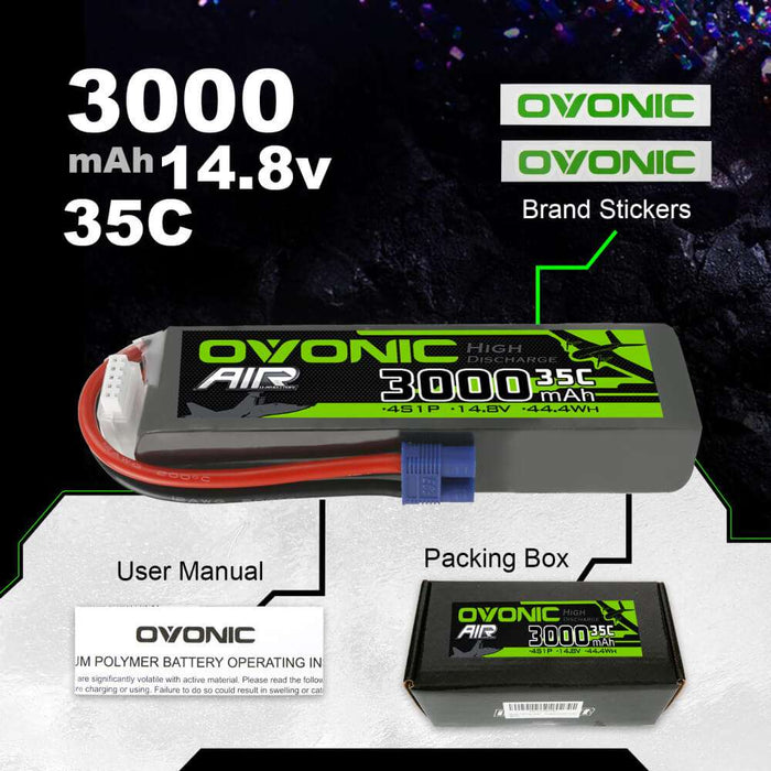 Ovonic 3000mah 4S 14.8V 35C Lipo Battery Pack with EC3 Plug for Airplane&Heli