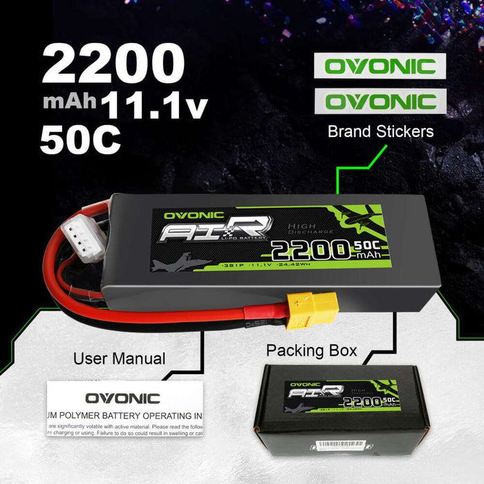Ovonic 50C 11.1V 2200mAh 3S LiPo Battery Pack with T/ XT60 for Quad RC Airplane Heli Crawler