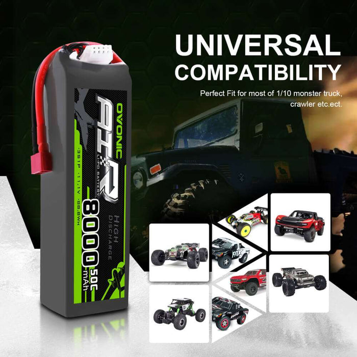 OVONIC 50C 3S 11.1V 8000mAh LiPo Batteries with Deans Plug for 1/10 Size RC Car