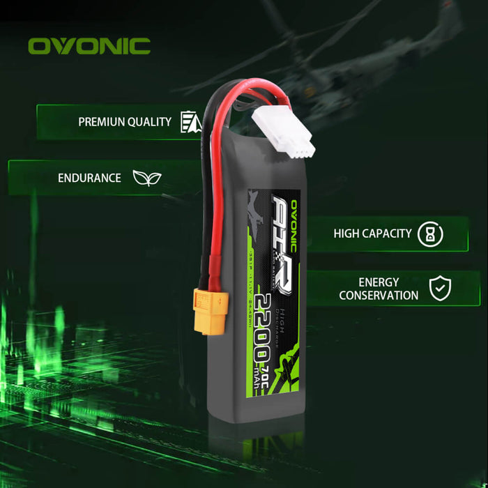 Ovonic 70C 3S 2200mAh 11.1V LiPo Battery for RC Plane CAR Boat - XT60 Plug - Ovonicshop