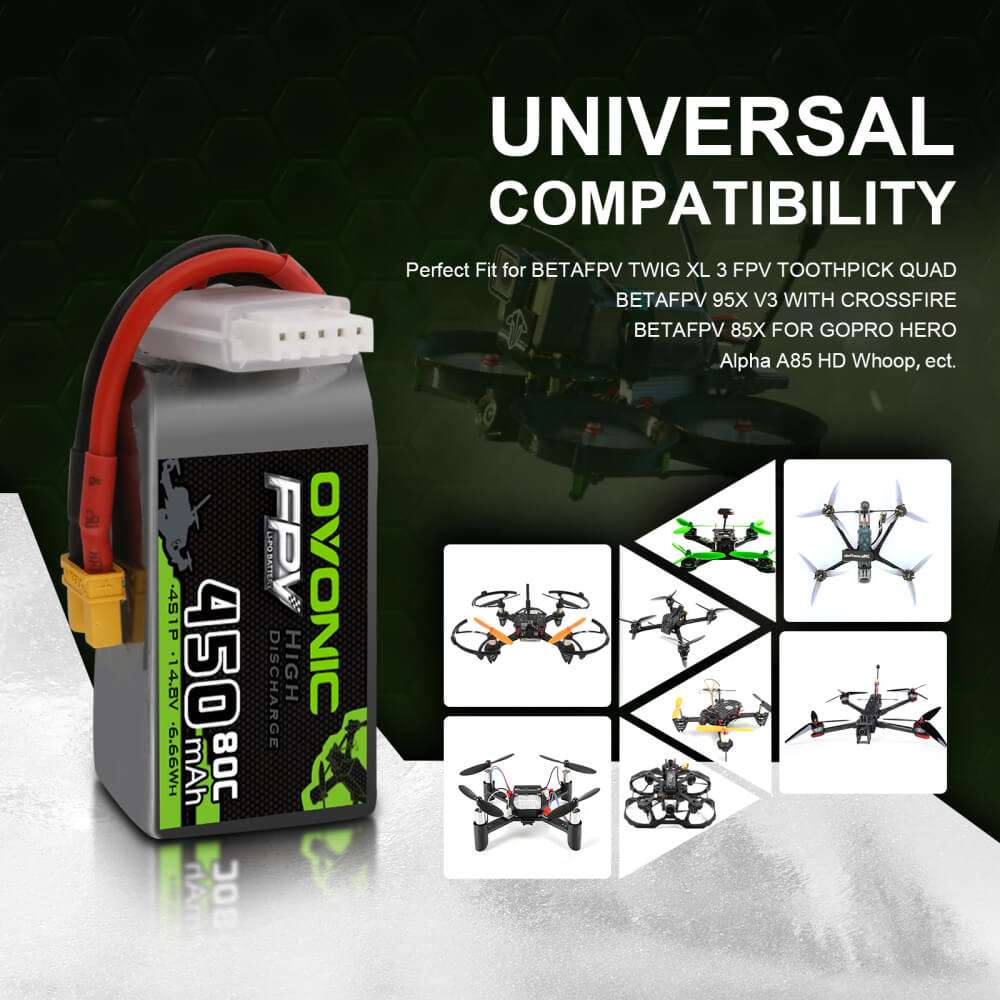 OYONIC 450mAh 100C 4S XT30バッテリー4個 Ovonic 14.8V 4S 450mAh 100C LIPO ドローン バッテリー XT30
