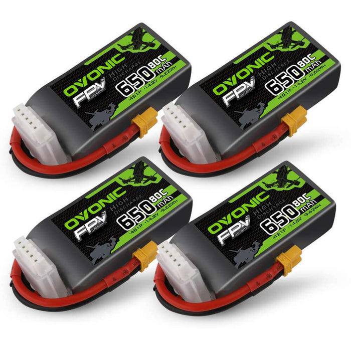 Ovonic 14.8V 80C 650mah 4S Lipo Battery Pack with XT30 Plug for FPV 90-150mm